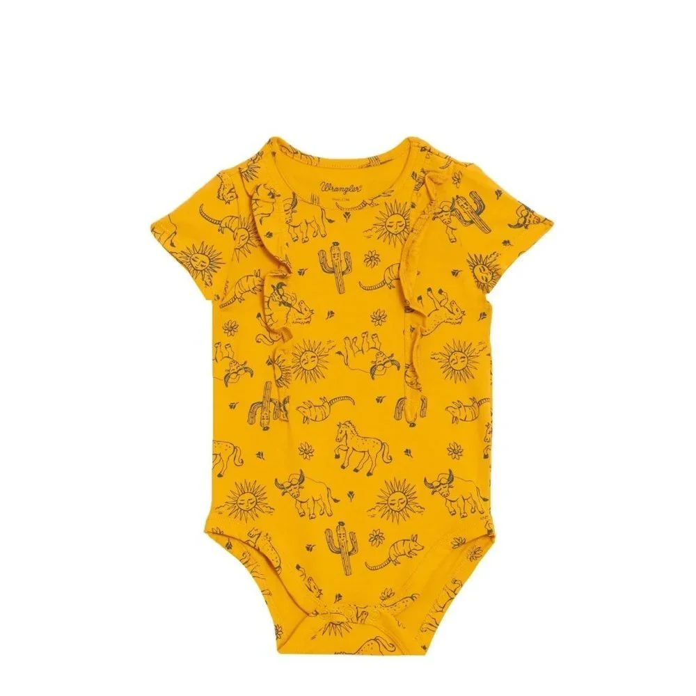 NWT Wrangler Mustard & Black Western Print Short Sleeve  bodysuit Size 24 Months